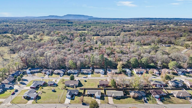 drone / aerial view featuring a mountain view