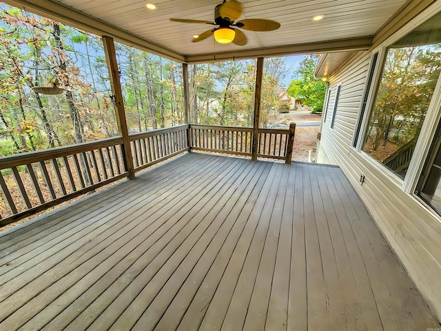 wooden deck with ceiling fan