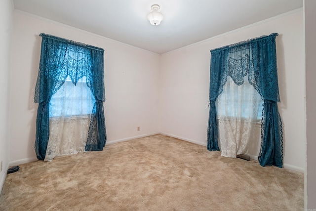 carpeted spare room with crown molding