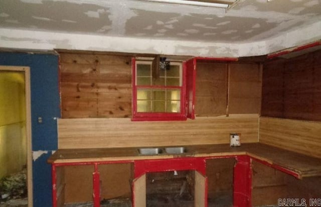 miscellaneous room with wooden walls and sink