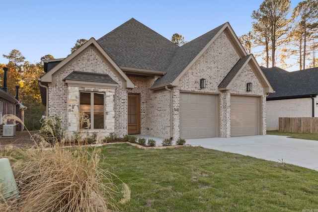 french country style house with a front yard