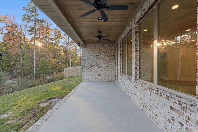 view of patio featuring ceiling fan