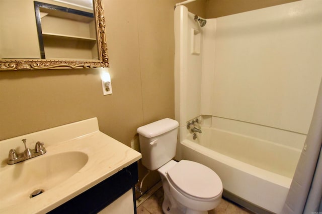 full bathroom featuring tile patterned flooring, shower / bathing tub combination, vanity, and toilet