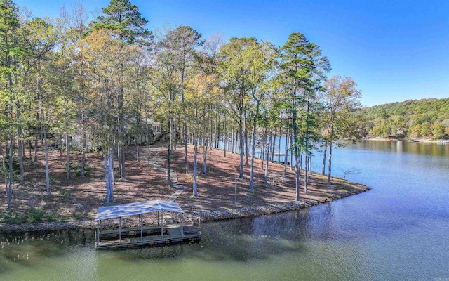 view of dock with a water view