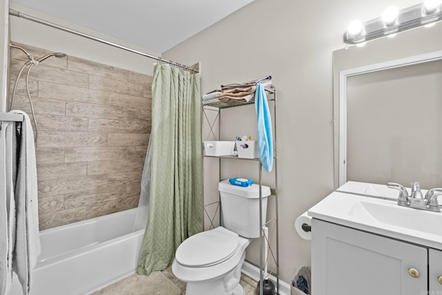 full bathroom featuring shower / bath combo, vanity, and toilet