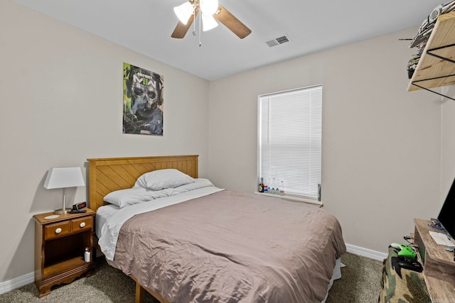 bedroom with carpet floors and ceiling fan