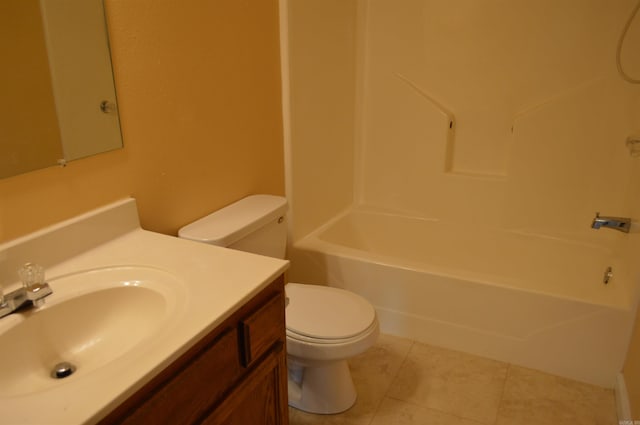 full bathroom featuring bathtub / shower combination, tile patterned floors, vanity, and toilet