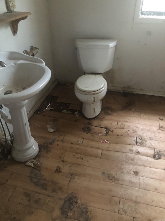 bathroom with hardwood / wood-style floors and toilet