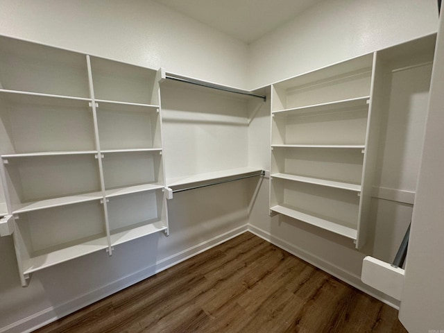 walk in closet featuring dark wood-type flooring