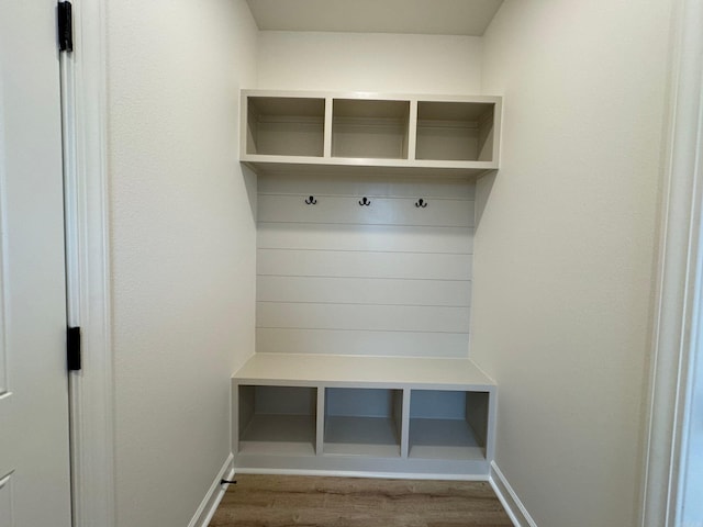 mudroom with hardwood / wood-style flooring