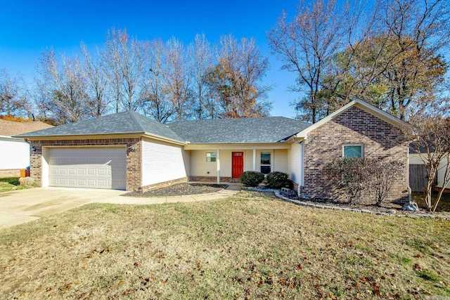 single story home with a front lawn and a garage