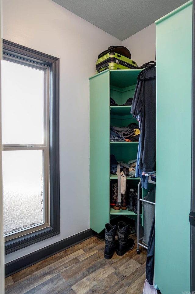 walk in closet featuring dark wood finished floors