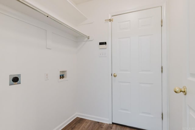 laundry area with hookup for an electric dryer, dark hardwood / wood-style flooring, and washer hookup