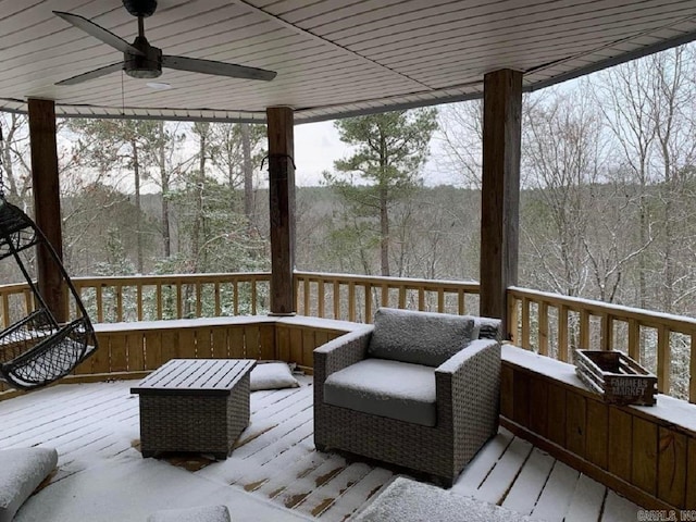 wooden deck with ceiling fan