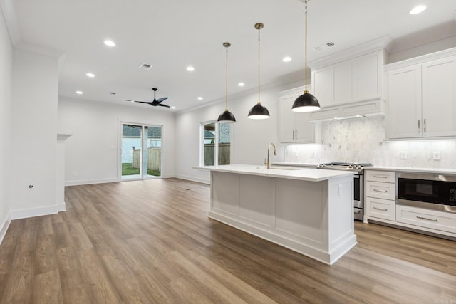 kitchen featuring light hardwood / wood-style flooring, white cabinets, and appliances with stainless steel finishes