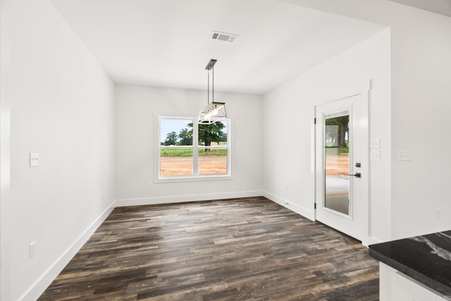 unfurnished dining area with dark hardwood / wood-style floors