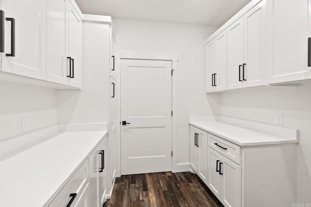 laundry room featuring dark wood-type flooring