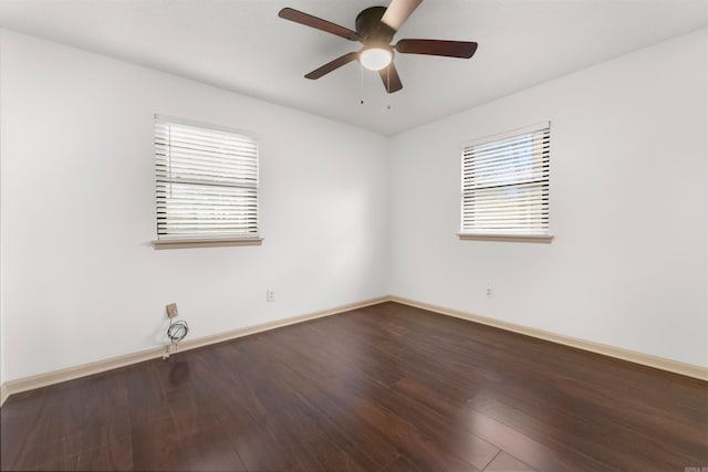 unfurnished room with hardwood / wood-style flooring and ceiling fan