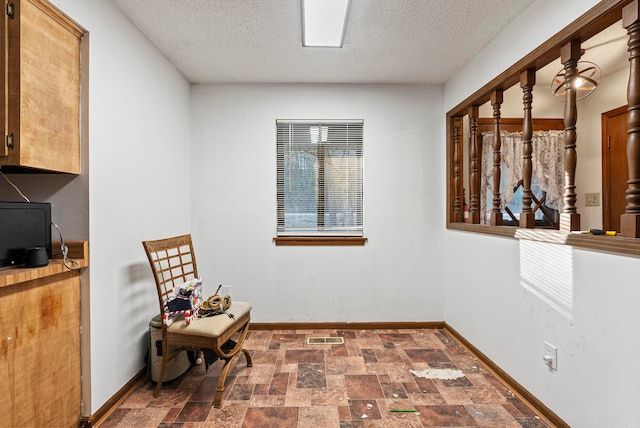 sitting room with a textured ceiling