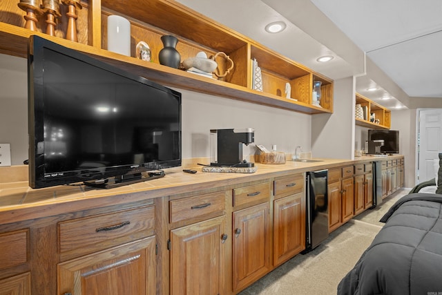 kitchen featuring sink and light colored carpet