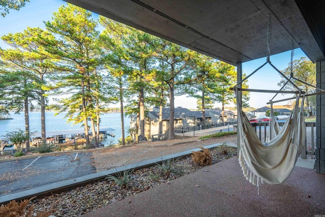 view of patio / terrace with a water view