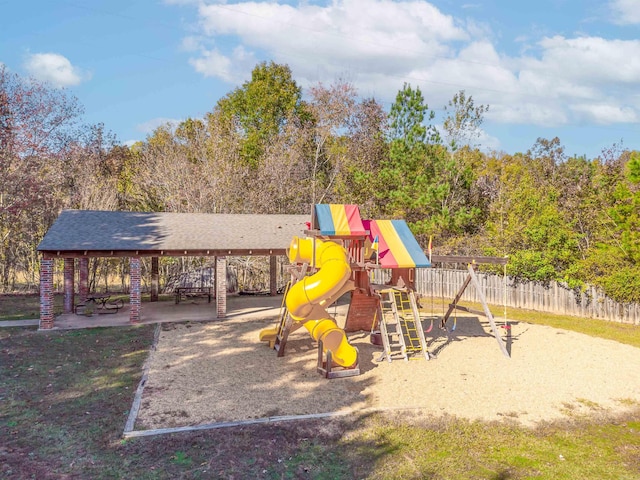 view of jungle gym featuring a gazebo