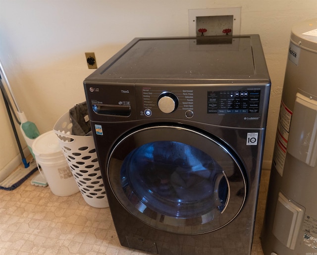 laundry room featuring washer hookup and electric water heater