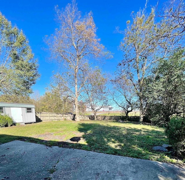 view of yard with a shed