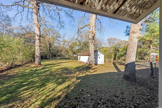 view of yard with a storage shed