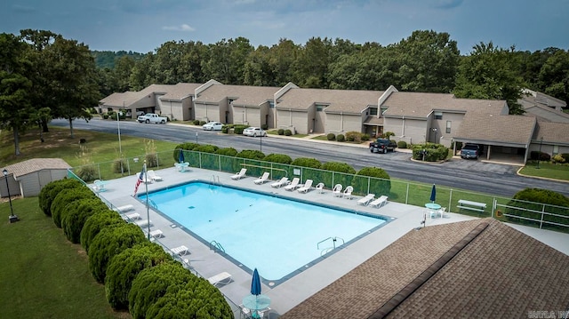 view of pool featuring a patio