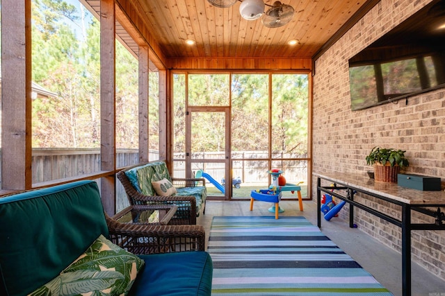 sunroom / solarium with wooden ceiling