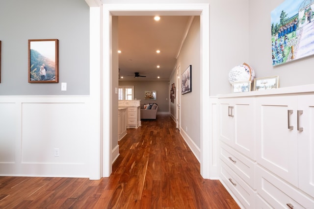 hall with dark hardwood / wood-style flooring