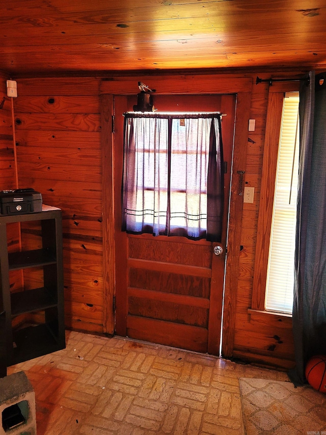 entryway with wooden ceiling