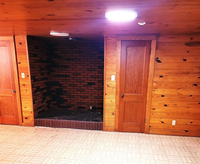 hall with wood walls