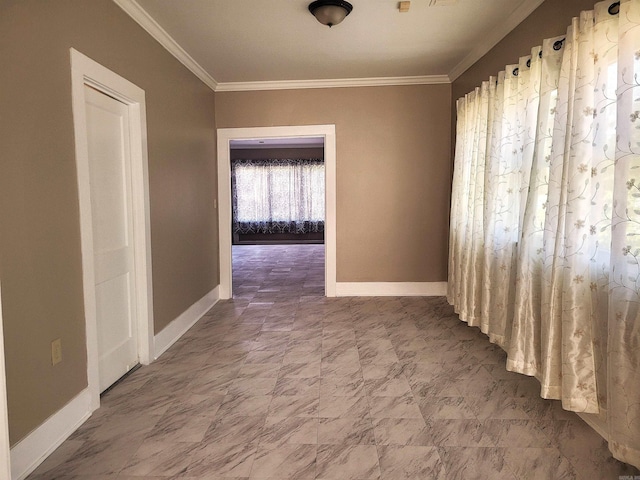 hallway featuring ornamental molding