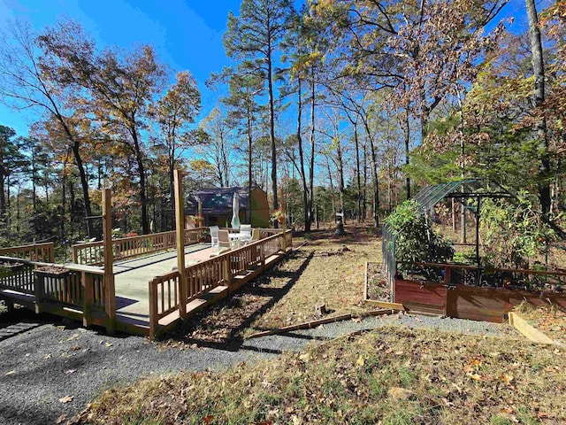 view of yard with a wooden deck