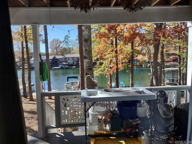 dock area with a water view