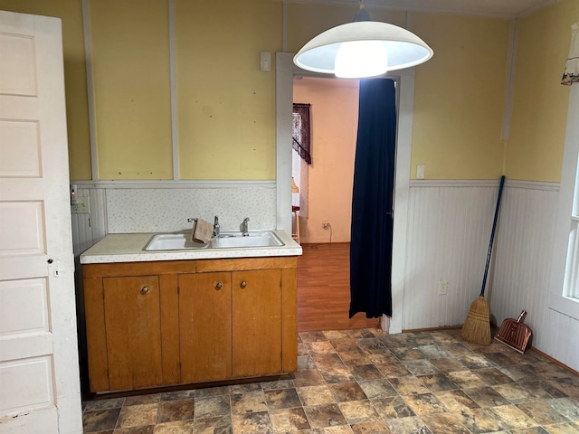 kitchen with pendant lighting and sink