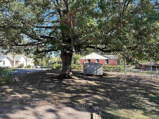 view of yard featuring a shed