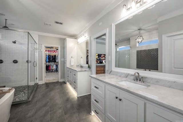 bathroom featuring vanity and walk in shower