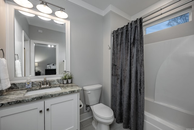 3025 Bordeaux Cv, Alexander, AR 72002 - bathroom featuring vanity, toilet, and shower / bathtub combination with curtain