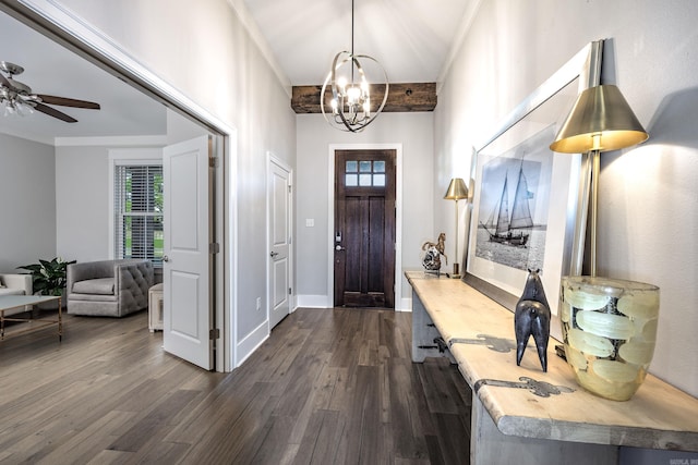 3025 Bordeaux Cv, Alexander, AR 72002 - foyer entrance featuring dark wood-type flooring, a chandelier, plenty of natural light, baseboards, and ornamental molding