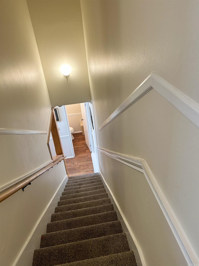 stairway featuring wood-type flooring