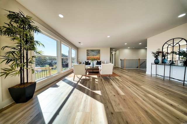 dining area with light hardwood / wood-style floors