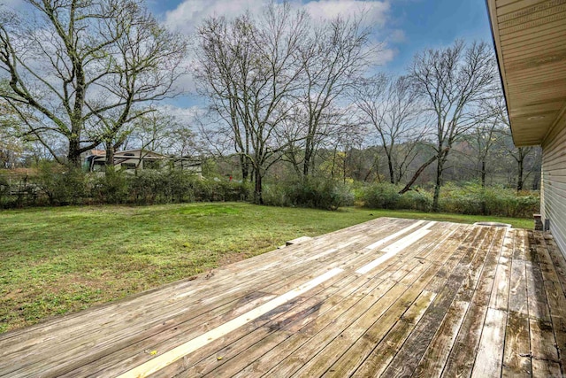 wooden deck with a lawn