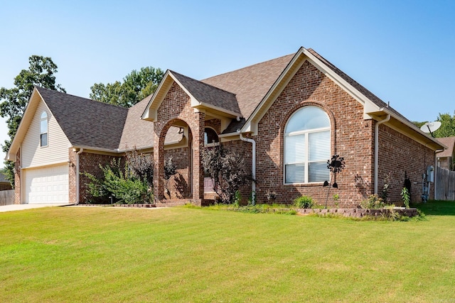 view of front facade with a garage and a front yard