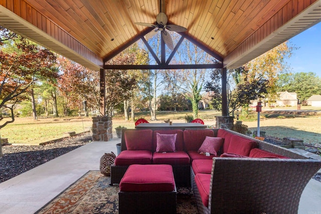 view of patio / terrace with ceiling fan and an outdoor hangout area