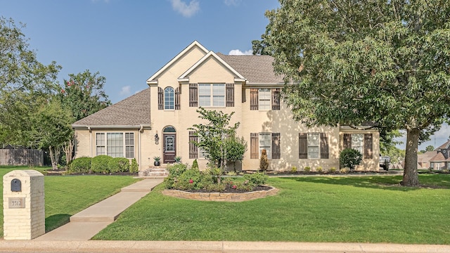 view of front of home with a front lawn