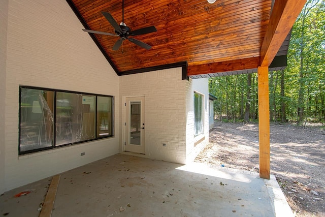 view of patio featuring ceiling fan