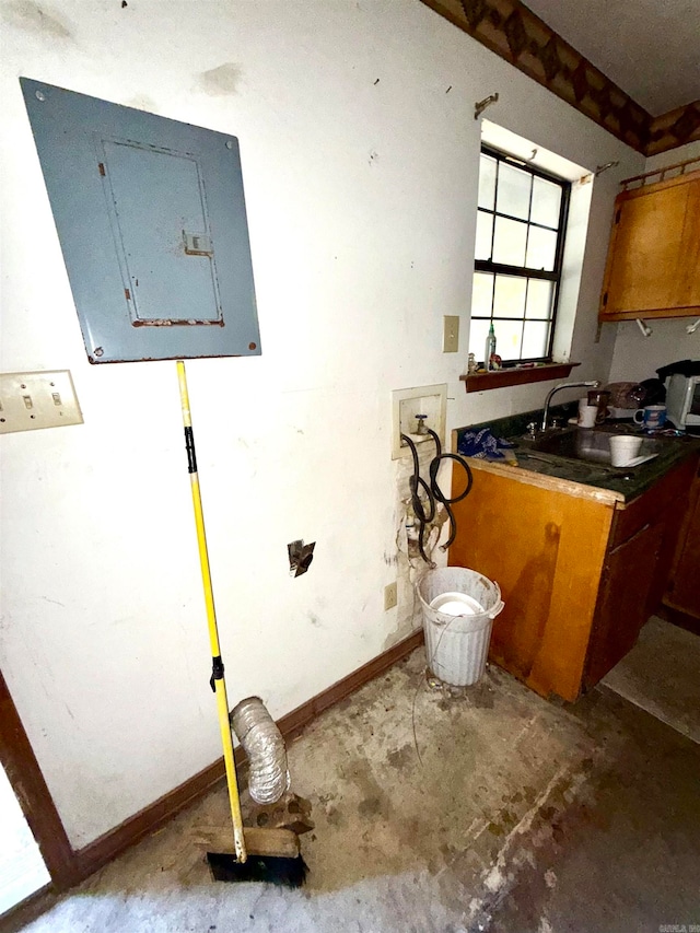 interior space featuring sink and electric panel